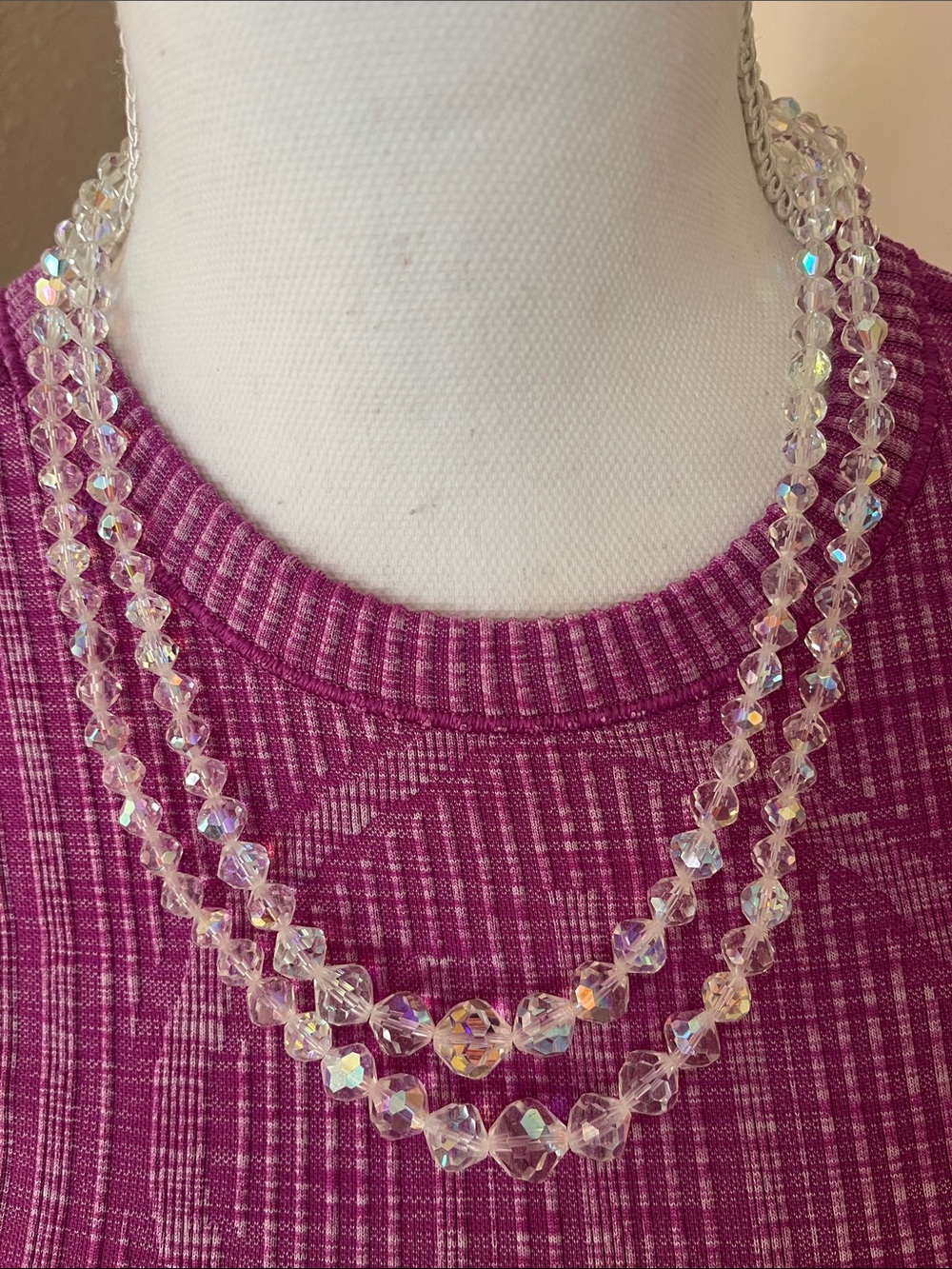 Vintage crystal necklace Aurora borealis two strands